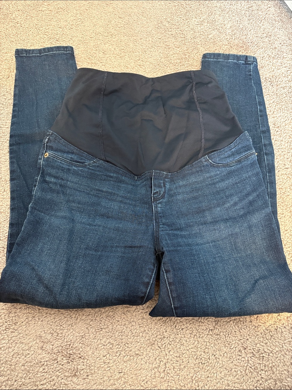 Maternity Dark Blue Stretch Skinny Jeans with Black Panel